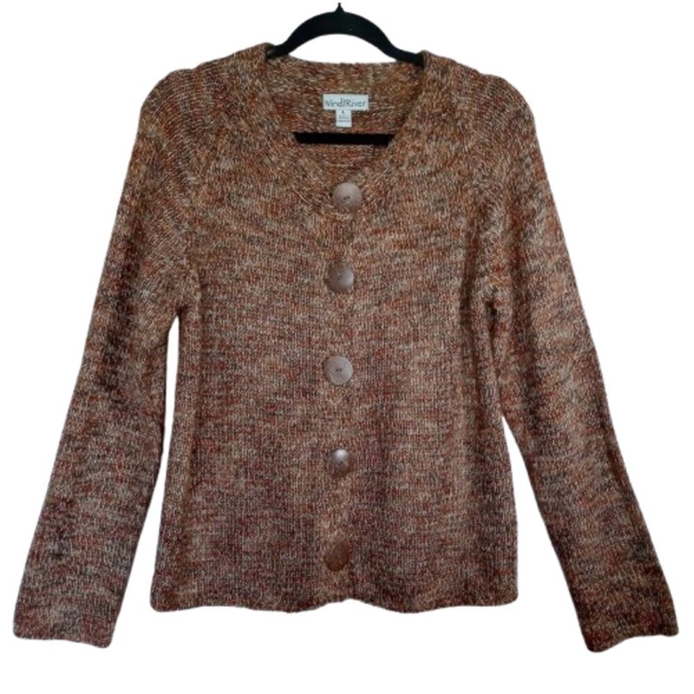 Wind River Knit Sweater Browns Warm Winter Womens SZ Large Soft Button Front